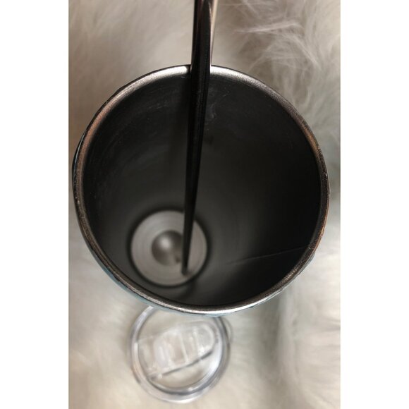 Alcohol Ink Tumbler Blue White & Glitter Swirl Stainless Cup Lid & Straw - Picture 8 of 12
